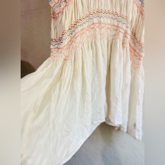 Free People Womens Ivory Embroidered Short Sleeve Dress Sz S like new condition - Picture 14 of 15